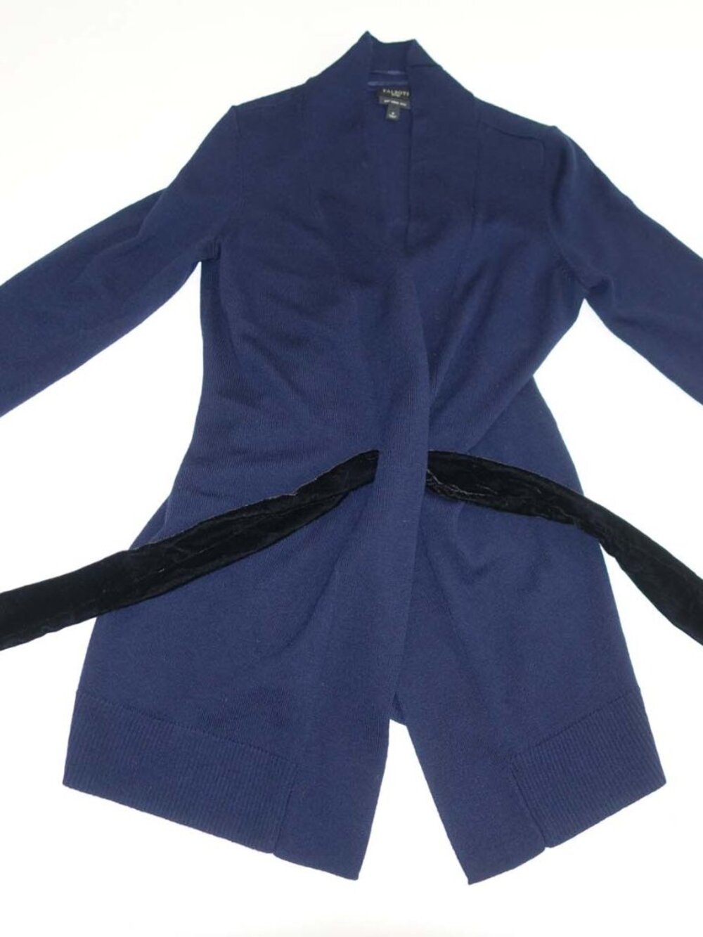 Talbots Women's Belted Cardigan Sweater Petite Petite Navy Blue 100% Merino Wool